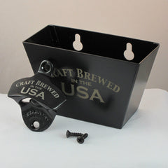 Black Combo CRAFT BREWED IN THE USA Starr Wall Mount Bottle Opener w Cap Catcher