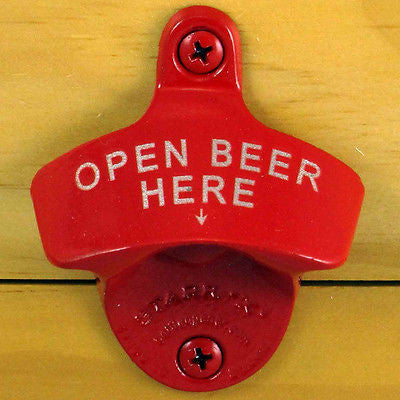 Red Open Beer Here Wall Mount Bottle Opener