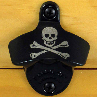 Black Pirate Skull and Bones Wall Mount Bottle Opener