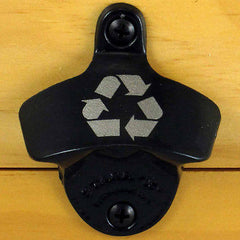 Black RECYCLE Starr X Wall Mount Bottle Opener, Laser Engraved