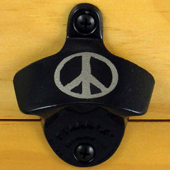 Black PEACE SIGN Starr X Wall Mount Bottle Opener, Powder Coated, Engraved