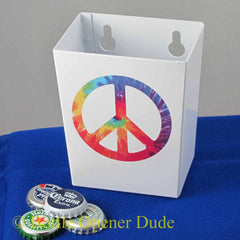 Small White PEACE SIGN Metal Cap Catcher for Wall Mount Bottle Openers